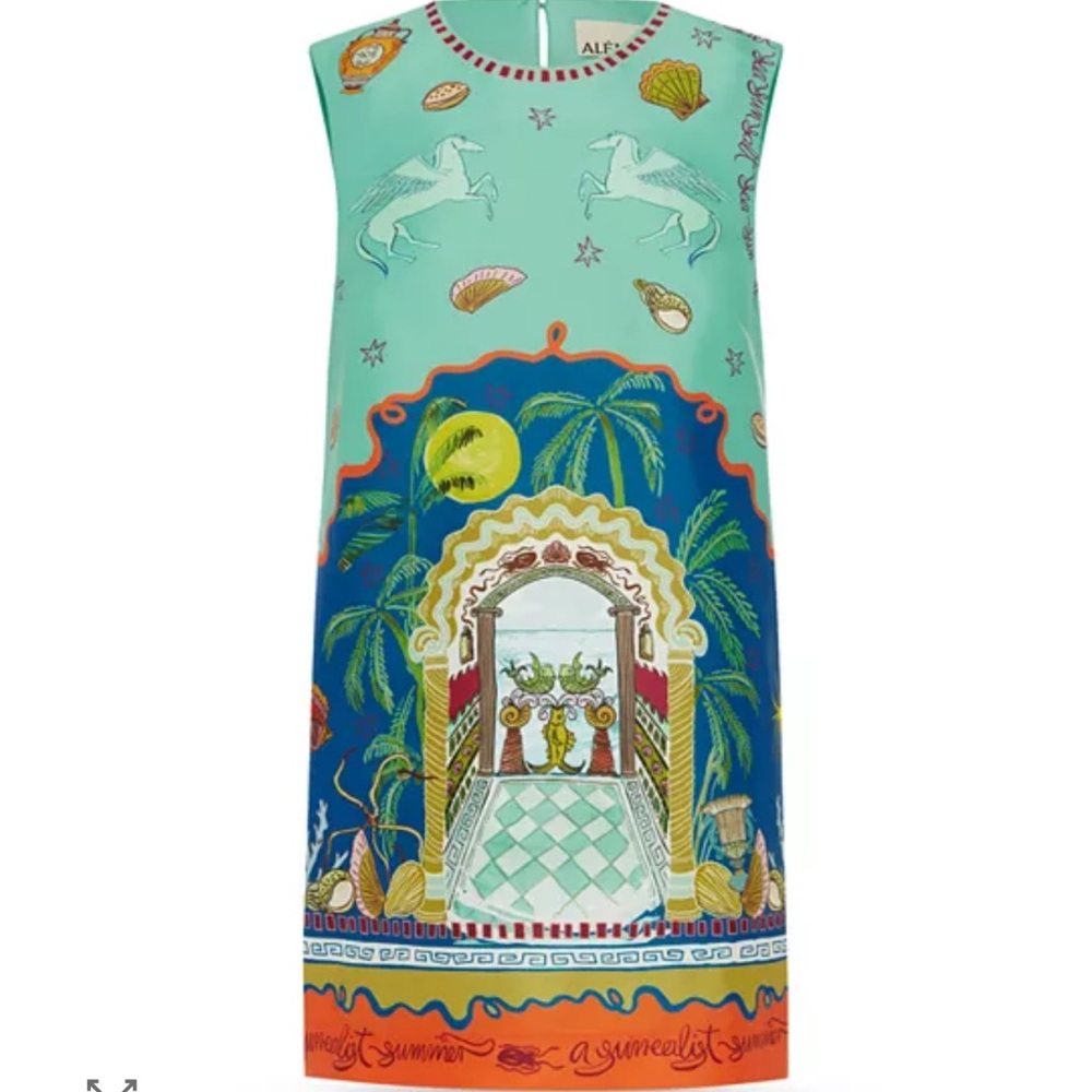 Alemais Mint Green and Blue Printed Mini Dress